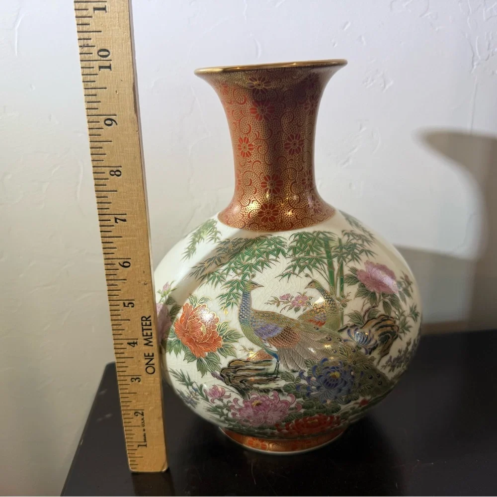 Vintage Shibata Porcelain Flower Vase Peacock Japanese Japan 10”‎ Toyo